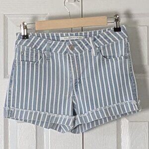 CELEBRITY PINK Juniors Cuffed Raw Hem Shorts  Size 5  Blue White Stripes NWOT